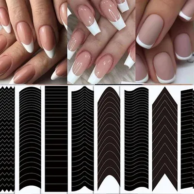 Produktbild von UNIQ French Manicure Schablonen Aufkleber Set (6 Blatt) - Selbstklebende Nagelschablonen für perfekte Nagelspitzen