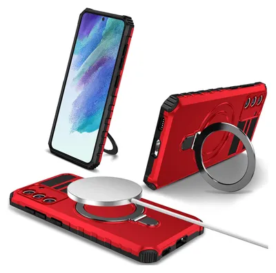 Obrázek produktu pro Pro Samsung Galaxy S21 FE 5G Pouzdro Magsafe Magnetic Ring Stand Protective Case, dvouvrstvé pouzdro na mobilní telefon Red