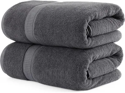Produktbild von Unyqoos Set r® großer Sauna-Handtücher aus 100 % Baumwolle mit Hängeschleife – extra saugfähig und weich, grau