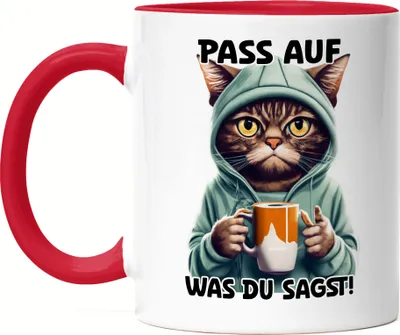 Produktbild von Pass auf was du sagst Tasse Rot Langschläfer Morgenmuffel Witzig Kaffee