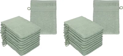Produktbild von Betz 20 Stück Waschhandschuhe 16x21 cm PREMIUM 100% Baumwolle  Farbe: heugrün