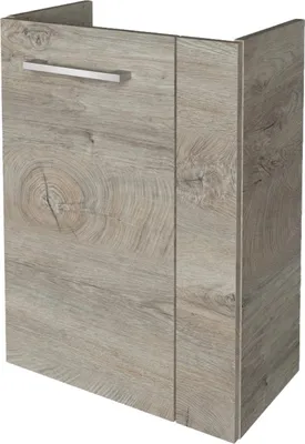 Produktbild von Fackelmann STANFORD Waschbeckenunterschrank schmal Unterschrank für Waschtisch im Gäste-WC (44 cm x 60 cm x 24,3 cm) Türanschlag links SBC Badezimmerschrank hängend in Braun hell