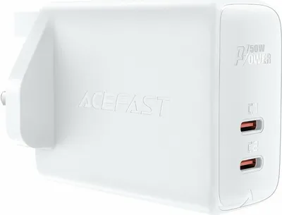 Imagen del producto de Cargador Acefast GaN (enchufe del Reino Unido), 2 puertos USB tipo C, 50W, Power Delivery, PPS, Quick Charge 3.0, AFC, FCP, color blanco (modelo A32 UK)