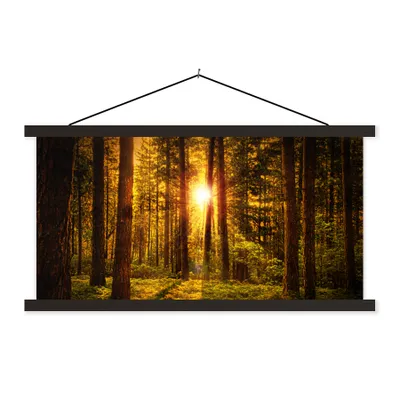 Produktbild von MuchoWow® Textilposter Wald - Sonne - Bäume - Natur - Sonnenuntergang 150x75 cm mit schwarzem Rahmen - Posterleiste