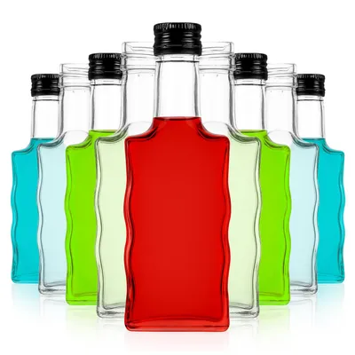 Zdjęcie produktu dla SuperButelki - 10x Butelka szklana FALA 200 ml z zakrętkami – ozdobna na nalewki, bimber, wódkę, alkohole, butelki, ozdobne, falowane, dekoracyjne 0,2