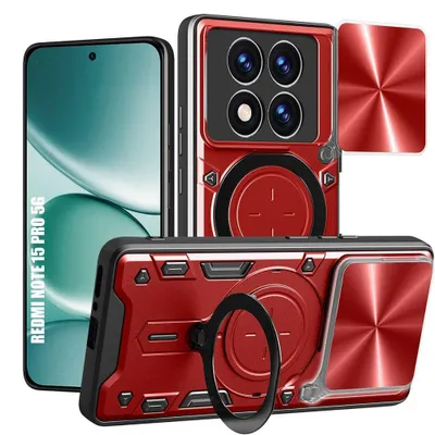 Image de Coque pour Xiaomi Redmi Note 15 Pro 5G, Rigide Antichoc avec Anneau et Cache Objectif - Rouge