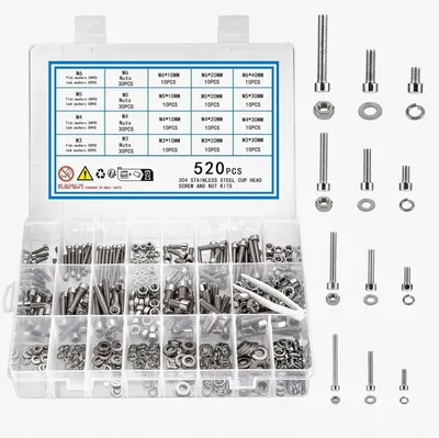 Produktbild von 520-teiliges Schrauben-Set M3-M6 Muttern Unterlegscheiben Edelstahl