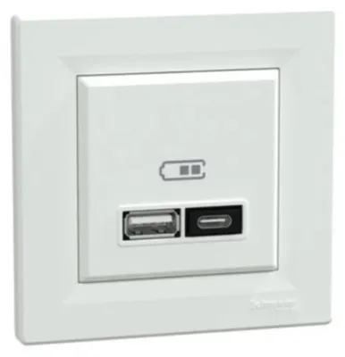 Zdjęcie produktu dla Ładowarka USB Typ A+C BIAŁA ASFORA SCHNEIDER