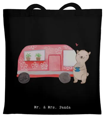 Produktbild von Mr. & Mrs. Panda Shopping Tasche Bär Camper - Schwarz - Geschenk, Campingplatz, Zelten, Campen, Jutebeutel, Tote Bag, Urlaub, Schultasche, Uni, Wohnmobil