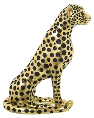Leopardenfigur aus Harz, schwarz-gold, 11x21x26 cm