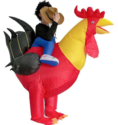 Aufblasbares Hahnenkostüm für Erwachsene, 150-190 cm, rot-schwarz
