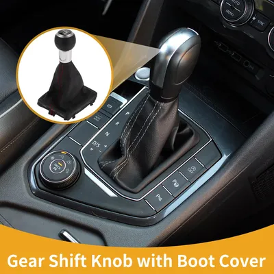 Image de Pommeau levier vitesse manuel à 6 vitesses avec couvre-botte - Pommeau levier vitesse voiture avec couvre - pour Audi A3 2010-2013 en plastique simili cuir noir argenté - 1 pièce