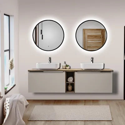 Produktbild von Badmöbel Set PUEBLA-56-TAUPE in taupe mit Vintage Oak Eiche, B/H/T 180,4/200/46 cm
