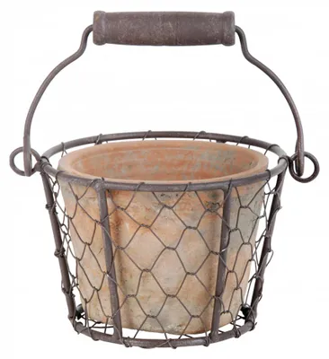 Image de Esschert Design AT Pot dans un panier en fil métallique/anse ; AT09