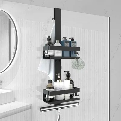 Image de Séchoir de salle de bain suspendu en acier inoxydable, sans perçage, paroi en verre, fixation intérieure, 12 mm, noir