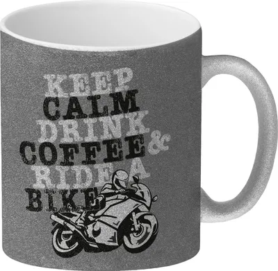 Produktbild von Keep calm & ride a bike Glitzer-Kaffeebecher Kaffeebecher zum Thema