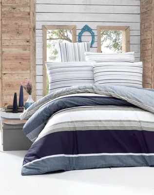 Produktbild von L'Essentiel Linge de Maison, Savoy - Blue, Ranforce Doppelbettbezug-Set, Blau, Baumwolle, 200 x 220 cm