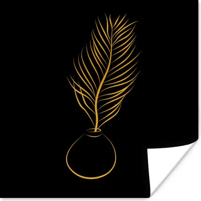 Produktbild von MuchoWow® Poster Pflanze - Gold - Schwarz - Strichzeichnung 50x50 cm - Wohnzimmerdekoration