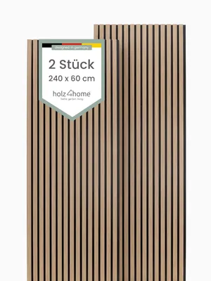 Produktbild von holz4home® Akustikpaneele 240x60cm Eiche 2er Set I Filz Schwarz I Wandpaneele Innenverkleidung Wandpaneele in Holzoptik I Holzpaneele