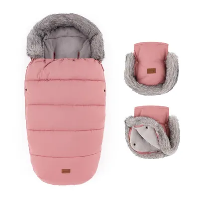 Productafbeelding van PETITE&MARS Wintervoetenzak Comfy 4-in-1 + handschoenen voor kinderwagens, model Furry, kleur oudroze