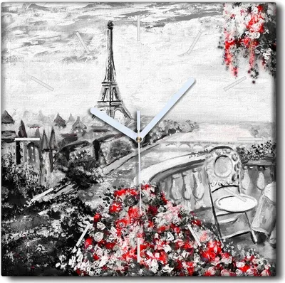 Produktbild von Coloray Uhr auf Leinwand 30x30 cm Wand Uhr Dekoration Wohnzimmer Segeltuch weiße Zeiger -Paris Eiffelturm.