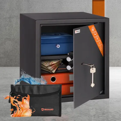 Obrázek produktu pro Kancelářský trezor se zámkem 40 x 36 x 36 cm a ohnivzdorná taška na dokumenty 48 l – ocelový trezor pro domácnost nebo kancelář s odnímatelnou přihrádkou, uzamykatelný