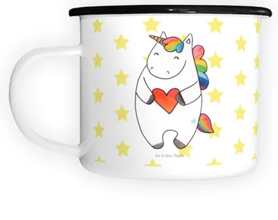 Produktbild von Mr. & Mrs. Panda Teetasse Einhorn Herz - Weiß - Geschenk, Pott, Deko, Unicorn, Freundin, Metallbecher, Teebecher, Einhörner, XL Tasse, Lustig, Emaille Becher