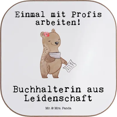 Produktbild von Mr. & Mrs. Panda Untersetzer Glas Buchhalterin Leidenschaft - Weiß - Geschenk, Coaster, Buchhalter, gläseruntersetzer, Spruch, Beruf, Witzig, Lustig, Tasse, Gläser, für
