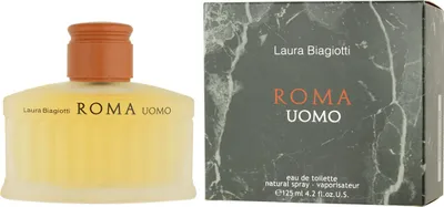Obrázek produktu pro Laura Biagiotti Roma Uomo, Pánské, 125 ml, Nedoplnitelná lahvička, Bazalka, Grep, Laurel, Mandarinka, Pelargónie, Jantar, Cedr, Massoia, Pižmo, Santalové dřevo, Vanilka