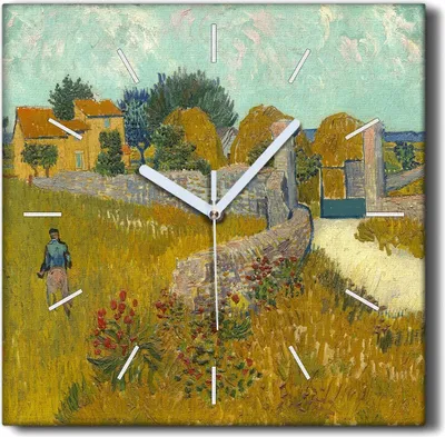 Produktbild von Coloray Hodiny Unikátní 30x30 cm  Tiché hodiny Pro obývací pokoj a kuchyň Nástěnné hodiny Plátno Černé ručičky hodin - Dům v Provence Van Gogh
