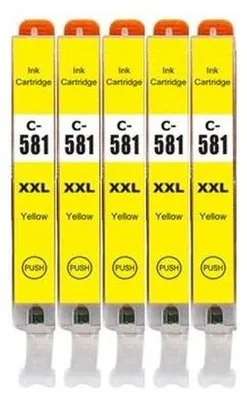 Image de 5 x cartouche d'encre compatible avec Canon CLI-581 Y XXL Jaune avec puces et indicateur de niveau de remplissage