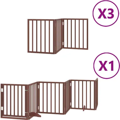 Image de vidaXL Porte pour chien 15 pièces avec porte Pliable Marron 750 cm Bois de peuplier