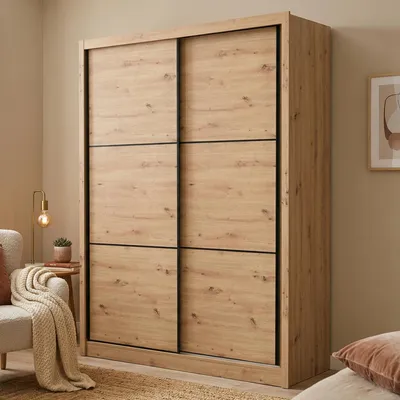 Immagine prodotto di Dmora Guardaroba Grande Faedis 166x216h cm Marrone Rovere Nodi, Appendiabiti 5 Ripiani