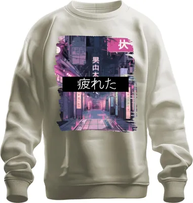 Immagine prodotto di 疲れた Japan Kanji Neon Cyberpunk Anime Aesthetics Tokyo Retro Street Felpa Unisex Pullover, Nature, M