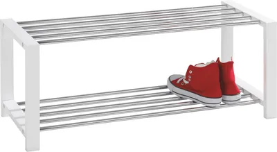 Produktbild von Schuhbank - Weiß lackiert - 80 x 30 cm - Kiefer massiv - Metall - 2 Ablageflächen
