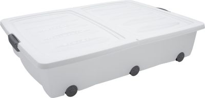 XXL Unterbettkommode mit Klappverschluss weiß - 60 Liter - Aufbewahrungs Rollbox Unterbettbox Spielzeugkiste