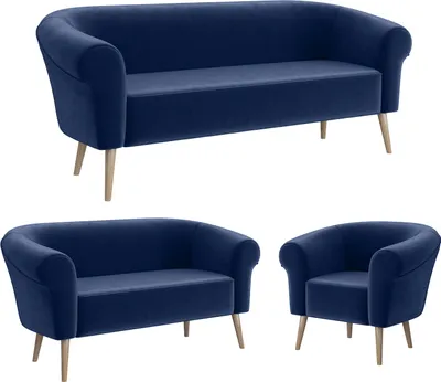 Produktbild von MEBLINI Mini Sofa Set 3-2-1 für Wohnzimmer - Mini Lounge für sechs Personen - Küchensofa - Sofa Klein - Sitzgarnitur - Polstergarnitur - Sofagarnituren - EMILIA - 3+2+1 - Blau Samt