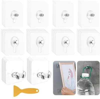 Produktbild von Selbstklebende Bilderrahmenhalter, transparente Kleberhalter, Bilder ohne Bohren aufhängen, Selbstkleber für Bilderrahmen, Poster- und Foto-Öffnung (bis 5 kg)
