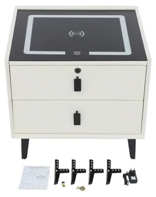 Immagine prodotto di Comodino-credenza intelligente con altoparlante Bluetooth - Tavolino - Luce a LED - Porta USB - Ricarica wireless - Bianco