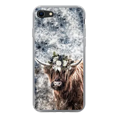 Produktbild von MuchoWow® Handyhülle Schutzhülle Hülle für iPhone 7 Schottischer Highlander - Rauch - Blumen Silikon Softcase Handy Hülle - Kartenhalter