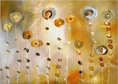 Produktbild von Leinwandbild Kunst 50 x 70 cm - Wandbild Orange Beige - Keilrahmen Abstrakt Blumen Floral Wohnzimmerdeko Wanddeko Wandgemälde