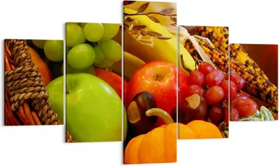 Produktbild von Bild auf Leinwand - Leinwandbild - Weidenkorb Obst Gemüse - 125x70cm - Wand Bild - Wanddeko - Leinwanddruck - Bilder - Kunstdruck - Wanddekoration - Leinwand bilder - Wandkunst - EA125x70-0406