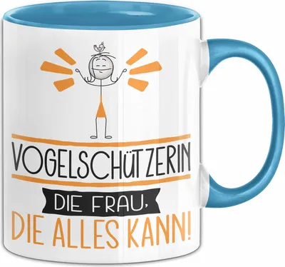 Produktbild von Vogelschützerin Geschenk Tasse Becher Die Frau Die Allen Kann Geschenkidee für eine Vogelschützerin Lustig (Blau)