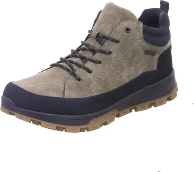 A single brown and black Rieker men's lace-up boot is shown against a white background.