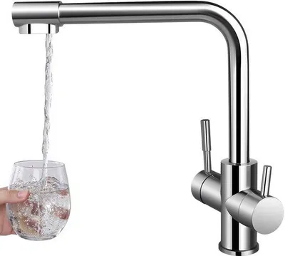 Obrázek produktu pro Otočný přepínač, směšovací baterie Triflow do kuchyně, otočná o 360 stupňů, snadno se čistí, třícestná směšovací baterie, kuchyňská baterie, filtr na teplou, studenou a filtrovanou vodu