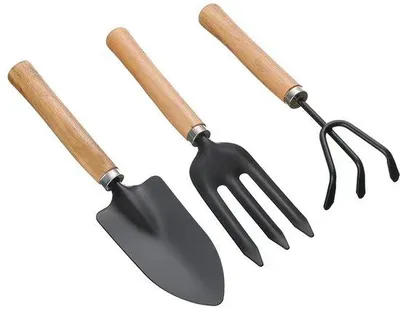 Obrázok produktu pre Ibenzoa® Mini sada záhradných nástrojov, 3-dielna – lopatka, hrábek a motyka z kovu a dreva, hmotnosť 140 g, ideálna na balkóny, malé záhrady a pre deti