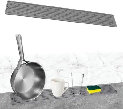 Immagine prodotto di Ibenzoa® Tappetino in silicone antiscivolo, sottile, 70 x 10 cm (grigio) – antiscivolo, adatto al lavaggio in lavastoviglie, senza BPA, per cucina e bagno