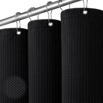 Produktbild von Schwarzer Duschvorhang 180x180 cm, Duschvorhang aus Waffelgewebe für die Badewanne, schimmelresistenter Duschvorhang, wasserdichter Duschvorhang 183x183 cm