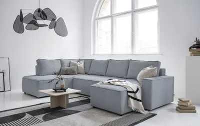 Produktbild von MIUFORM Brave Dave - Ecksofa mit Bettfunktion und Bettkasten U-FORM LINKS - 322x194cm - Hellgrau - Sofa Schlafsofa Couch