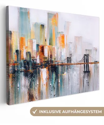Produktbild von MuchoWow® - Leinwandbilder - Ölgemälde - Skyline - Abstrakt, Wandbild, Wanddeko Bilder Wohnzimmer, 120x90 cm
